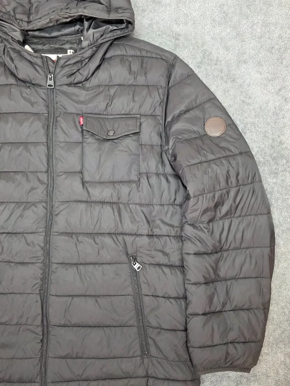 Levi’s Puffer Jacket Mens XL Black Hooded Quilted Full Zip Coat